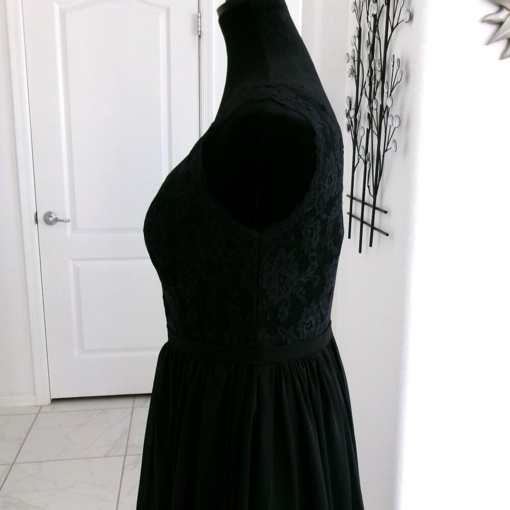 New Black One Shoulder Chiffon Gown Formal Dress M 6 S 4 Lace Top Formal - Picture 10 of 15